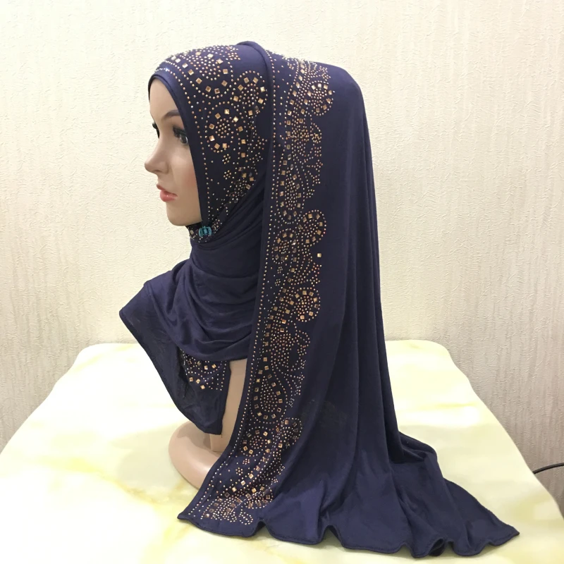 Écharpe en jersey doux avec pierres pour femme, hijab, châle islamique 600, hijab, haute qualité, h099