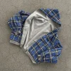 gris décontracté printemps surdimensionné réversible sweats à capuche femmes hommes streetwear vêtements à capuche avec doublure à carreaux sweat haut