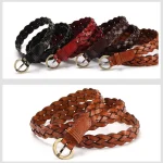 Ceinture tressée en cuir de vachette sauvage vintage pour femmes, ceinture à broche, ceinture tissée, ceintures de robe pour dames