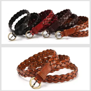 Ceinture tressée en cuir de vachette sauvage vintage pour femmes, ceinture à broche, ceinture tissée, ceintures de robe pour dames