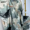 winyi robe musulmane abaya à manches longues et col ras du cou pour femme, kaftan à imprimé abstrait, robe maxi élégante, vêtements pour femmes