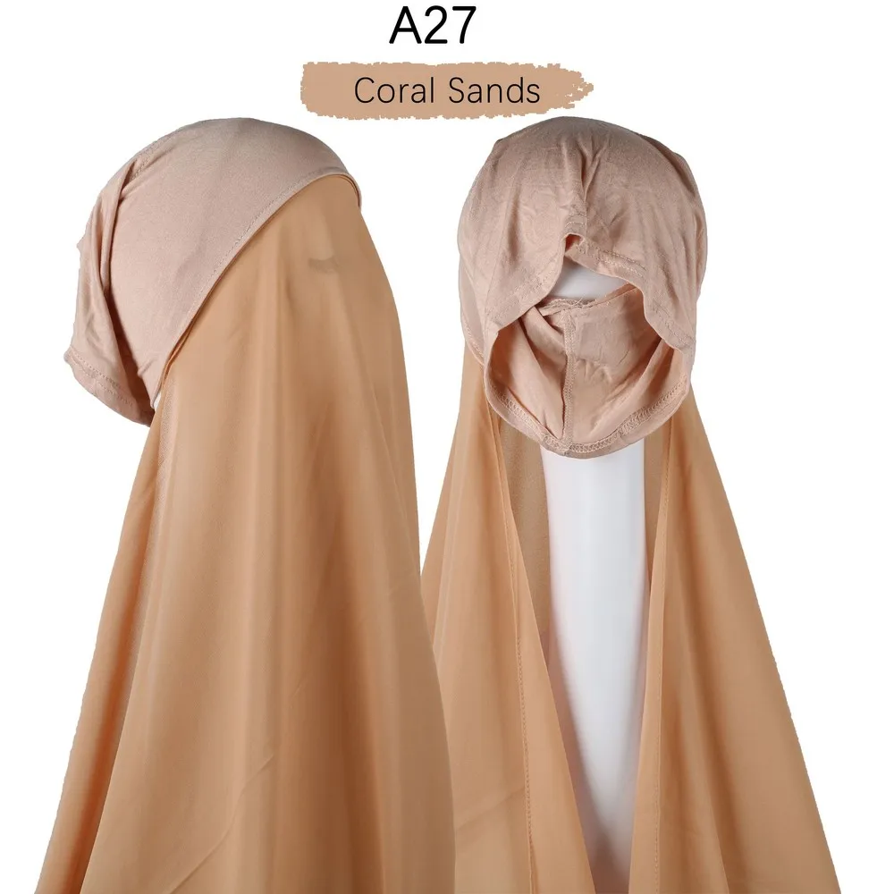 hijab en mousseline de soie pour femmes musulmanes, avec bonnet, sous écharpe, style artificiel astique, châle pour dames, 2021