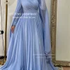 ssytens blanc arabe robes de mariée col rond perlé manches longues personnalisé plage en mousseline de soie robes de mariée musulmanes vestido de noiva