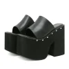 gdgydh populaire style européen et américain sandales à talons compensés à semelles épaisses pour femmes plate forme pantoufles classiques en plein air noir