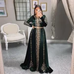 Kaftan marocain avec appliques, robes de soirée musulmanes, robe islamique, caftan de Dubaï arabe, caftan turc, abaya à manches longues, col en V, Industries celle