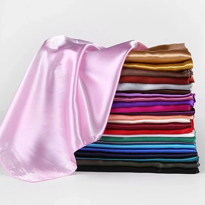 foulards hijab en satin de soie pour femmes, foulard de cheveux, couleurs unies, châles carrés 90x90cm, foulards de cou pour dames