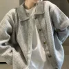 Veste Cardigan décontractée tricotée pour femme, haut ample, rétro, polyvalent, paresseux, pull à revers, nouvelle collection automne et hiver