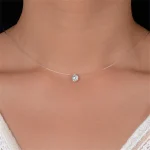 Collier en cristal brillant pour femmes, ligne de pêche transparente, rond en Zircon, ras du cou, chaîne de clavicule minimaliste, bijoux