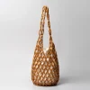 Sac à main tissé pour femmes, design d&rsquo;été, fourre-tout en perles de bois ajourées, sac à bandoulière seau, sac à main de plage en toile filet réticulé