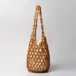 Sac à main tissé pour femmes, design d&rsquo;été, fourre-tout en perles de bois ajourées, sac à bandoulière seau, sac à main de plage en toile filet réticulé