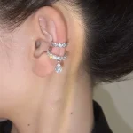 Boucles d&rsquo;oreilles à Clip en perles de zircone pour femmes, couleur argent, manchette d&rsquo;oreille géométrique sans Piercing, bijoux cadeaux pour filles