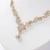 ensembles de bijoux de mariée en strass, doré brillant, exquis, breloque douce, collier et boucles d'oreilles réglables
