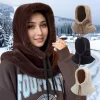 cape de fourrure écharpe capuche hiver chapeau chaud pour les femmes polaire épaisse protection des oreilles écharpe de mode intégré temps froid en plein air