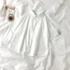 chemise blanche pour femmes, chemisier à revers à manches courtes avec cravate, mode japonaise pour étudiantes, haut d'été de style collège quotidien