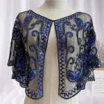 Femmes châle paillettes couleur unie voir à travers brillant couvrir printemps automne maille Cape manteau pour fête de mariage Banquet