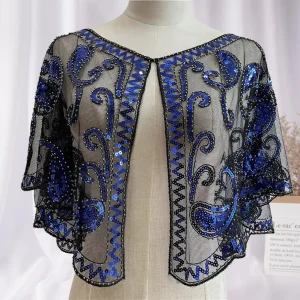 Femmes châle paillettes couleur unie voir à travers brillant couvrir printemps automne maille Cape manteau pour fête de mariage Banquet