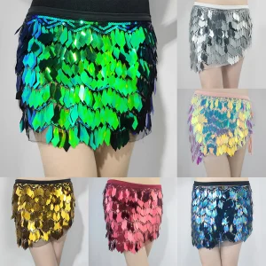 Jupe de danse du ventre à paillettes pour femmes, mini jupes kly de Rotterdam, écharpe de hanche, costume de fête rave, ceinture, festival, tenue de performance de carnaval