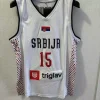 2025 Srbija 15 Jokic blanc bleu marine maillot séchage rapide respirant couture broderie tenue de ville maillots de basket-ball