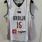 2025 Srbija 15 Jokic blanc bleu marine maillot séchage rapide respirant couture broderie tenue de ville maillots de basket-ball