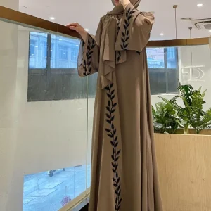 Eid Abaya musulman pour femmes Robe brodée avec écharpe 2 pièces ensemble dubaï arabe longue Robe maroc Abayas caftan foulard magnifique