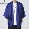 kimono noir pour homme, cardigan japonais, chemise de plage, haori, unisexe, vêtements samouraï, Été