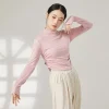 chemise d'entraînement à col haut pour femme, chemise athlétique de yoga sur le côté, cintrée, classique, corps pendant, séparés euse, pratique, manches longues, xl