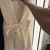 robe courte à gros nœud à paillettes pour femmes, sans manches, col en v, robes de soirée brillantes, festival de noël, club, 2025