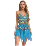 Femmes paillettes scintillantes perles tenues de danse du ventre licou cou soutien-gorge haut avec jupe carnaval inde danse princesse arabe Costume