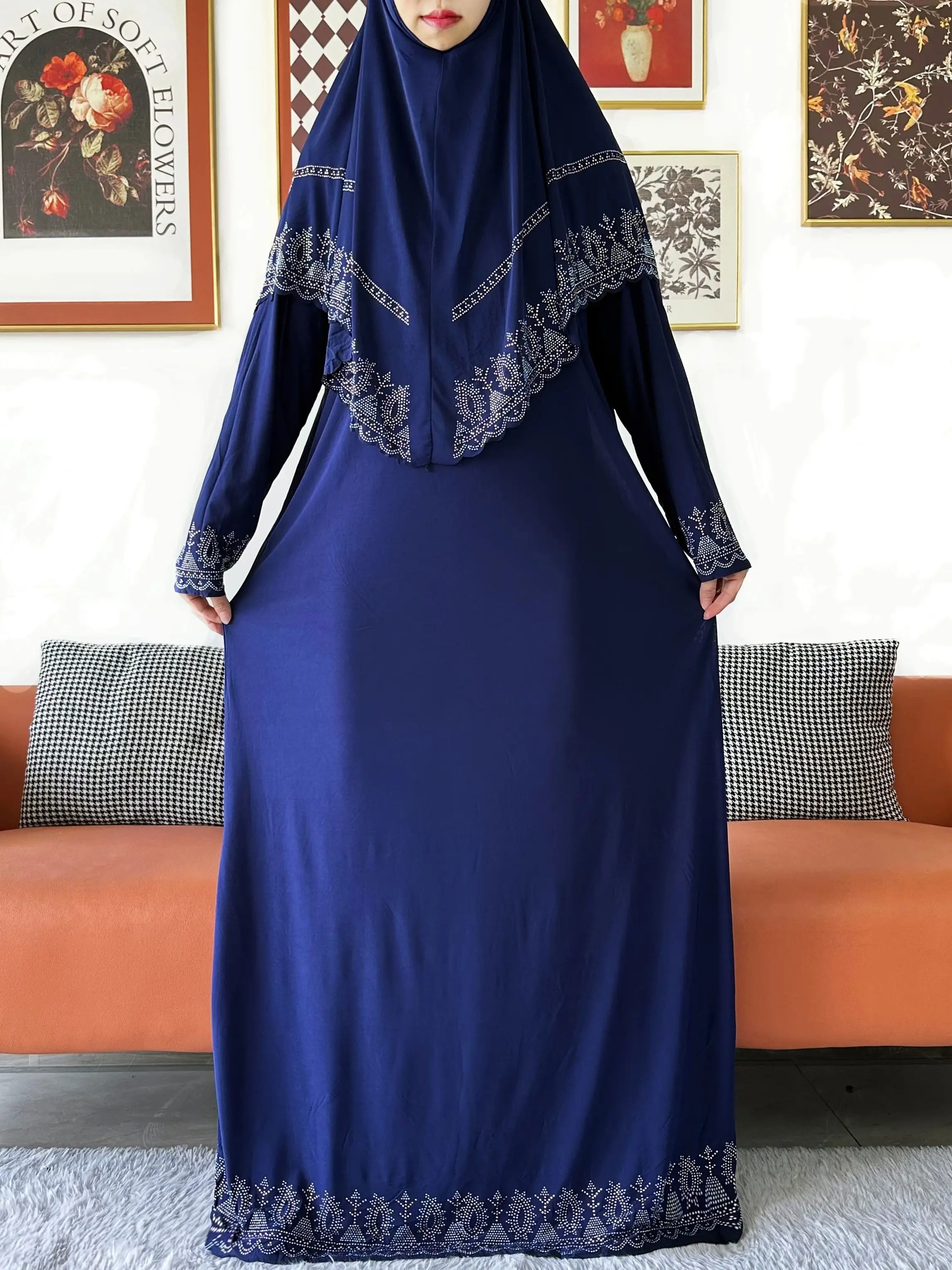 Ensemble écharpe Hijab islamique pour femmes, robe longue, vêtement de prière, robe longue Khimar et Hijab Combo pour usage quotidien du Ramadan, 2025