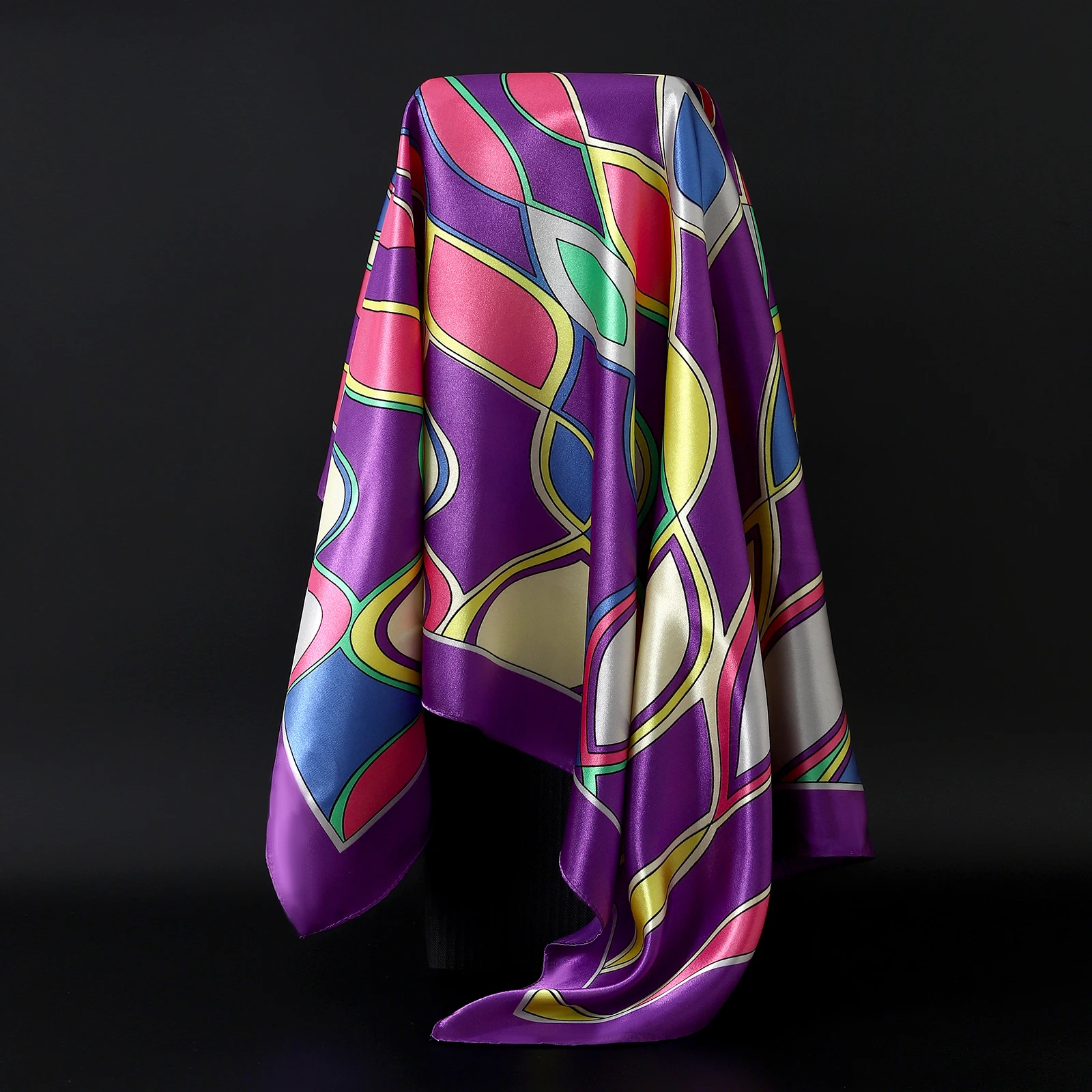 injsatin foulard carré hijab de luxe imprimé pour femme, sac à main Élégant pour cheveux, châle enveloppant le cou, mouchoir de sauna, bandana, 90cm