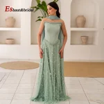 Robe de soirée trapèze 2 pièces avec châle, perles élégantes, dubaï, arabie saoudite, longue robe formelle de bal de mariage pour femmes, personnalisée, 2025