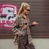 Chemise à carreaux décontractée pour femme, ample, boutons à revers, manteau à manches longues, confortable, Vintage, kaki, hauts féminins, Streetwear, automne hiver