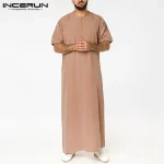 INCERUN Hommes Musulman Kaftan À Manches Courtes Solide O Cou Jubba Thobe Abaya Moyen-Orient Dubaï Arabie Saoudite Islamique Hommes Robes S-5XL