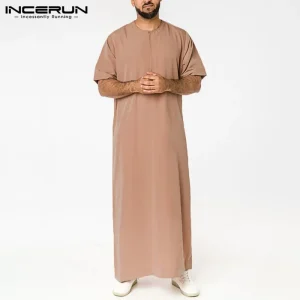 INCERUN Hommes Musulman Kaftan À Manches Courtes Solide O Cou Jubba Thobe Abaya Moyen-Orient Dubaï Arabie Saoudite Islamique Hommes Robes S-5XL INCERUN Hommes Musulman Kaftan À Manches Courtes Solide O Cou Jubba Thobe Abaya Moyen-Orient Dubaï Arabie Saoudite Islamique Hommes Robes S-5XL