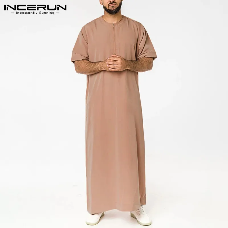 INCERUN Hommes Musulman Kaftan À Manches Courtes Solide O Cou Jubba Thobe Abaya Moyen-Orient Dubaï Arabie Saoudite Islamique Hommes Robes S-5XL INCERUN Hommes Musulman Kaftan À Manches Courtes Solide O Cou Jubba Thobe Abaya Moyen-Orient Dubaï Arabie Saoudite Islamique Hommes Robes S-5XL