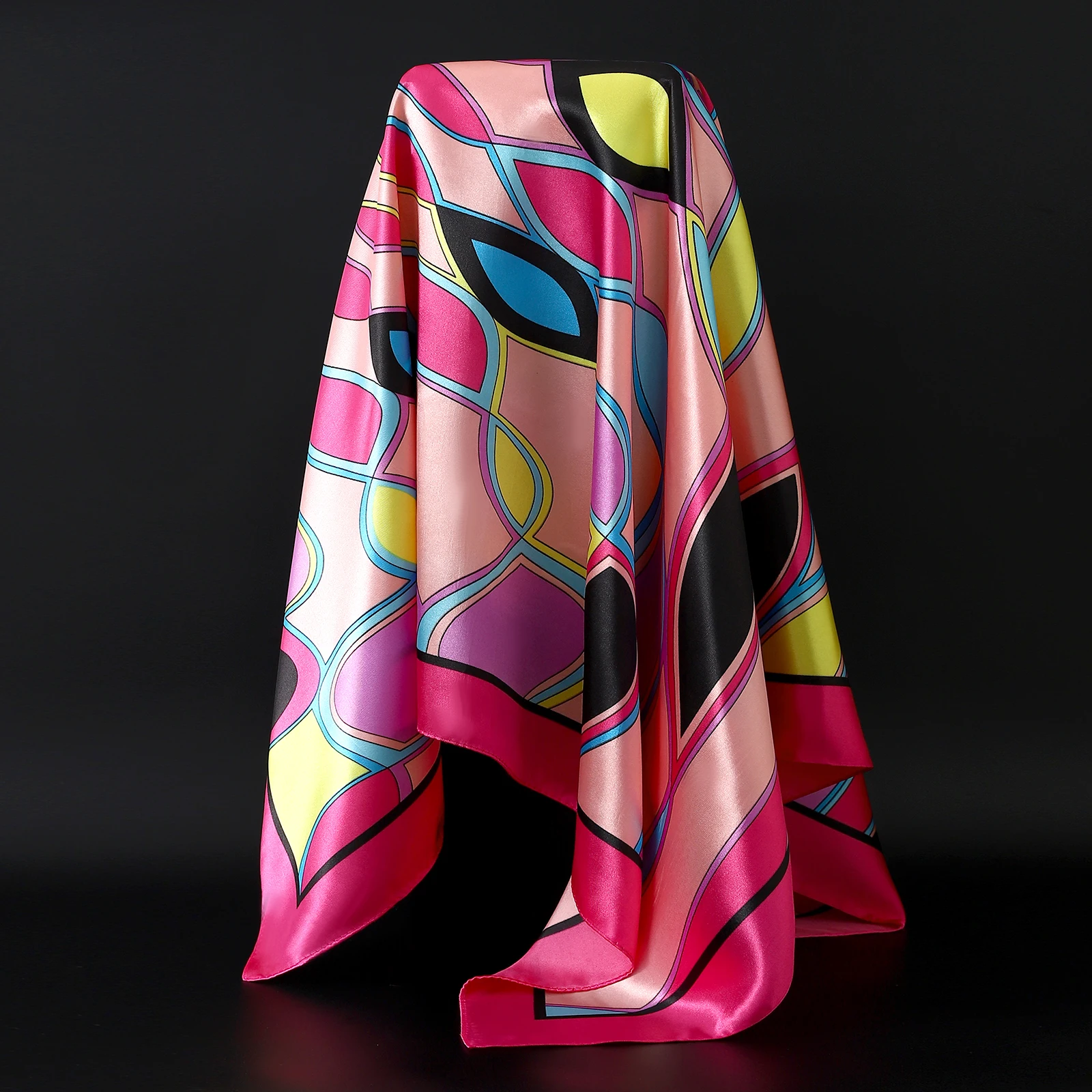 injsatin foulard carré hijab de luxe imprimé pour femme, sac à main Élégant pour cheveux, châle enveloppant le cou, mouchoir de sauna, bandana, 90cm