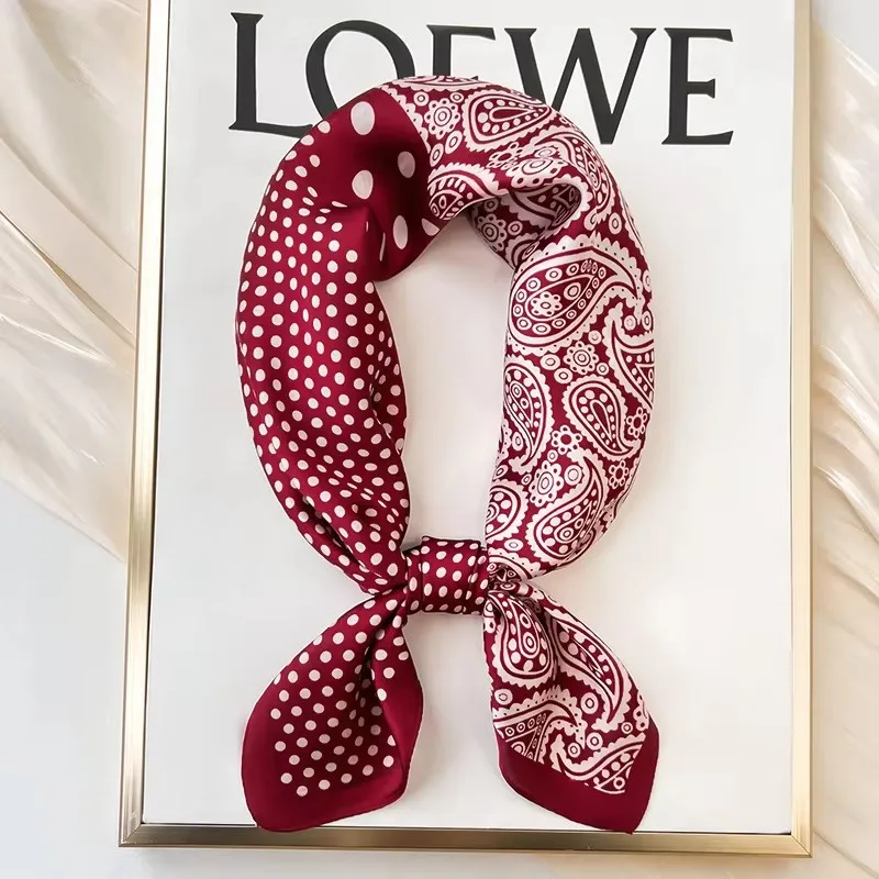 foulard carré de luxe en soie à pois pour femmes, hijab, bandes de cheveux, foulard en satin, châle, ruban, bandeau, enveloppes de mode, bandana