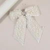 pince à cheveux coréenne avec nœud en perles, ruban élégant, épingle à cheveux, strass doux, barrette faite à la main pour femmes et filles, accessoires de coiffure pour enfants