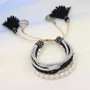 bracelet en cuir multicouche avec pompon pour femme, bijoux faits à la main bohèmes, bracelets de perles ajustables, cadeaux en gros, 216.239.