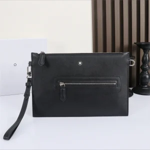 Pochette de luxe pour hommes, portefeuille d&rsquo;affaires décontracté, sac Mestrestick, sac à main en cuir souple noir lisse