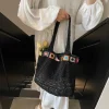 sac fourre tout de plage bohème fait à la main, perles colorées, garniture florale, paille naturelle au crochet, sac à bandoulière pour femmes, sac décontracté pour voyage