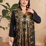 Musulman arabe femme ample décontracté rétro ethnique impression noir col en v manches longues vêtements Abaya femmes dubaï longue robe grande taille