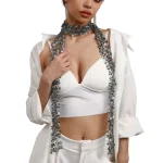 Écharpe à paillettes brillantes en forme de fleur, écharpe élégante de danse du ventre, accessoires de danse, accessoire pour cheveux scintillant orné de paillettes