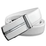 Ceinture en cuir véritable unisexe pour hommes et femmes, couleur blanche élégante, boucle automatique, sangles de taille pour Jeans, marque célèbre de luxe de styliste