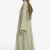 abaya islamique musulman élégant pour femmes, broderie florale vert clair, poignets délicats, idéal pour les États unis, l'arabie saoudite, le qatar