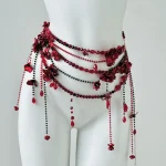 Ceinture rouge de styliste pour femmes, bijoux multicouches, chaîne de taille en perles, mode rétro, personnage de jeu, accessoires de corps, ceintures de fête