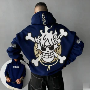 Sweat-shirt à capuche imprimé dessin animé crâne une pièce, automne hiver, nouveaux hommes et femmes, Streetwear décontracté, pull ample, hauts à manches longues