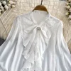 chemise ample manches longues lanterne femmes dentelle blouse à volants nœud papillon cravate vintage lolita chemise élégante printemps décontracté travail hauts