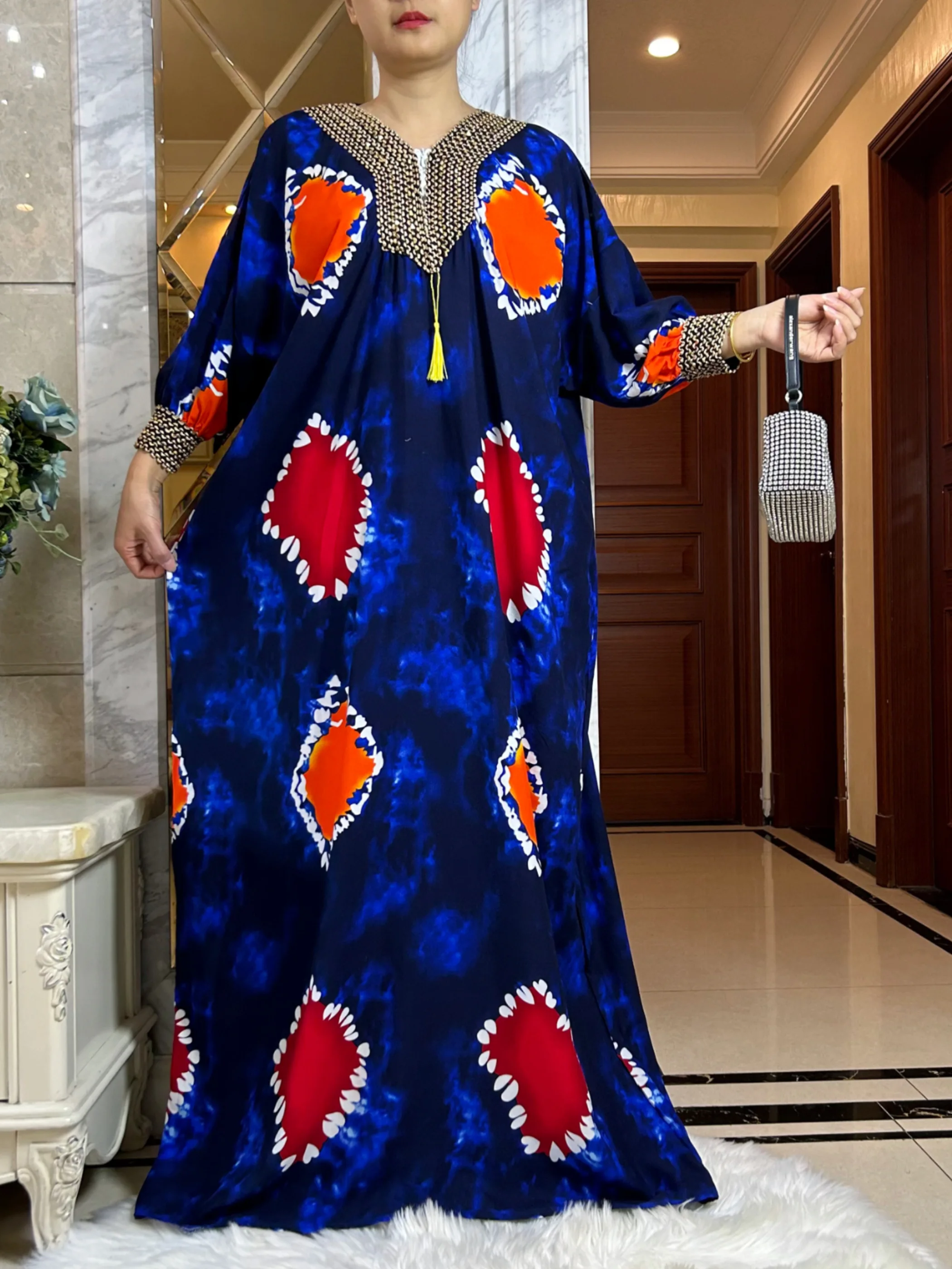 Abayas Musulmanes pour Femme, Ensembles de Mode Ramadan, Boubou en Coton Imprimé Floral, Robe Femme avec Écharpe Surdimensionnée 2025x210 cm, 150