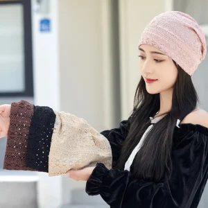 Bonnet en dentelle douce et décontractée avec strass, Style ethnique, chaud, confortable et respirant, Turban Hijab pour l&rsquo;extérieur